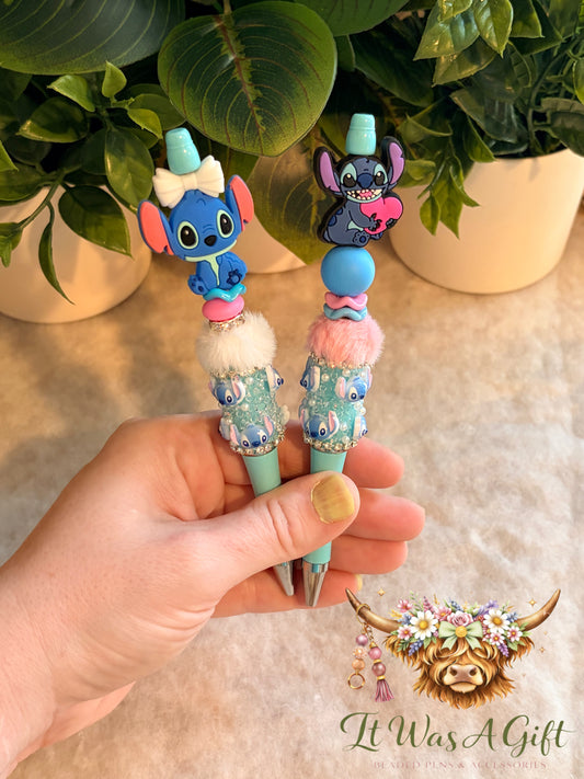 Blue alien rhinestone pen